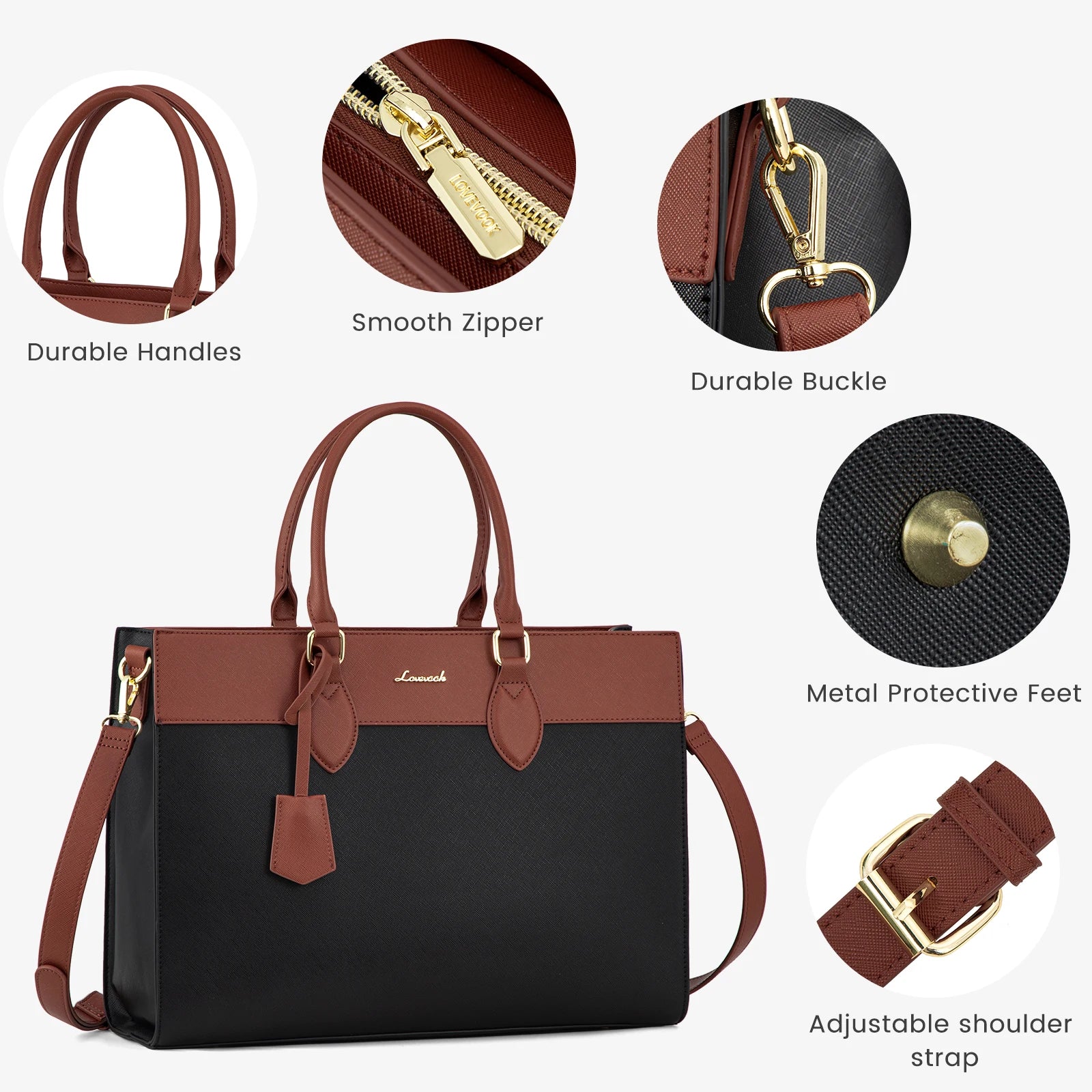 JMT-013578 Stylish 15.6 Inch Laptop Tote Bag for Women – Waterproof Leather Briefcase for Office and Work
