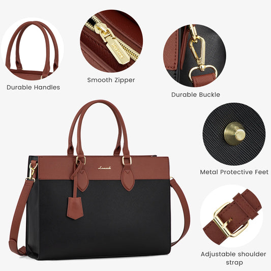 JMT-013578 Stylish 15.6 Inch Laptop Tote Bag for Women – Waterproof Leather Briefcase for Office and Work