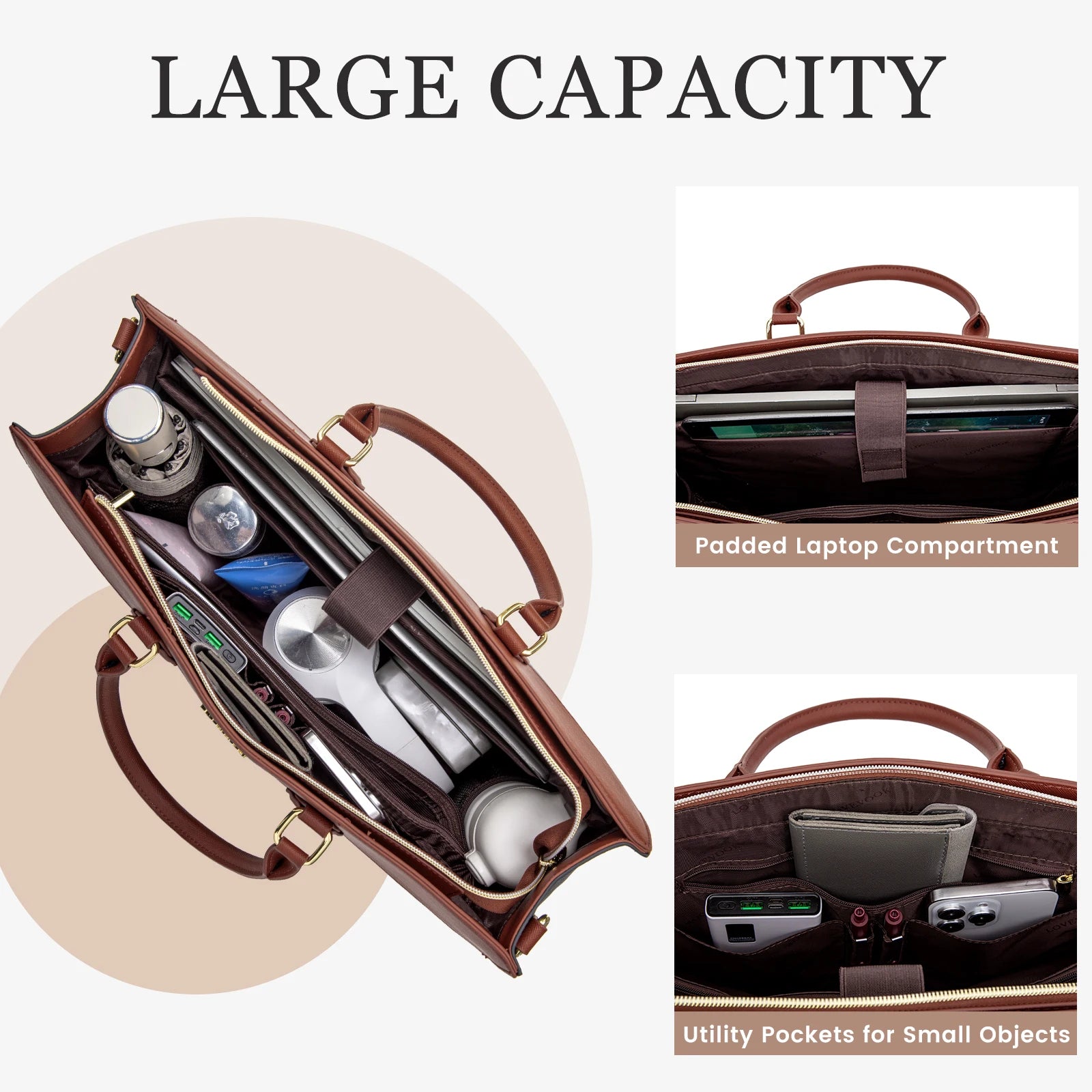 JMT-013578 Stylish 15.6 Inch Laptop Tote Bag for Women – Waterproof Leather Briefcase for Office and Work