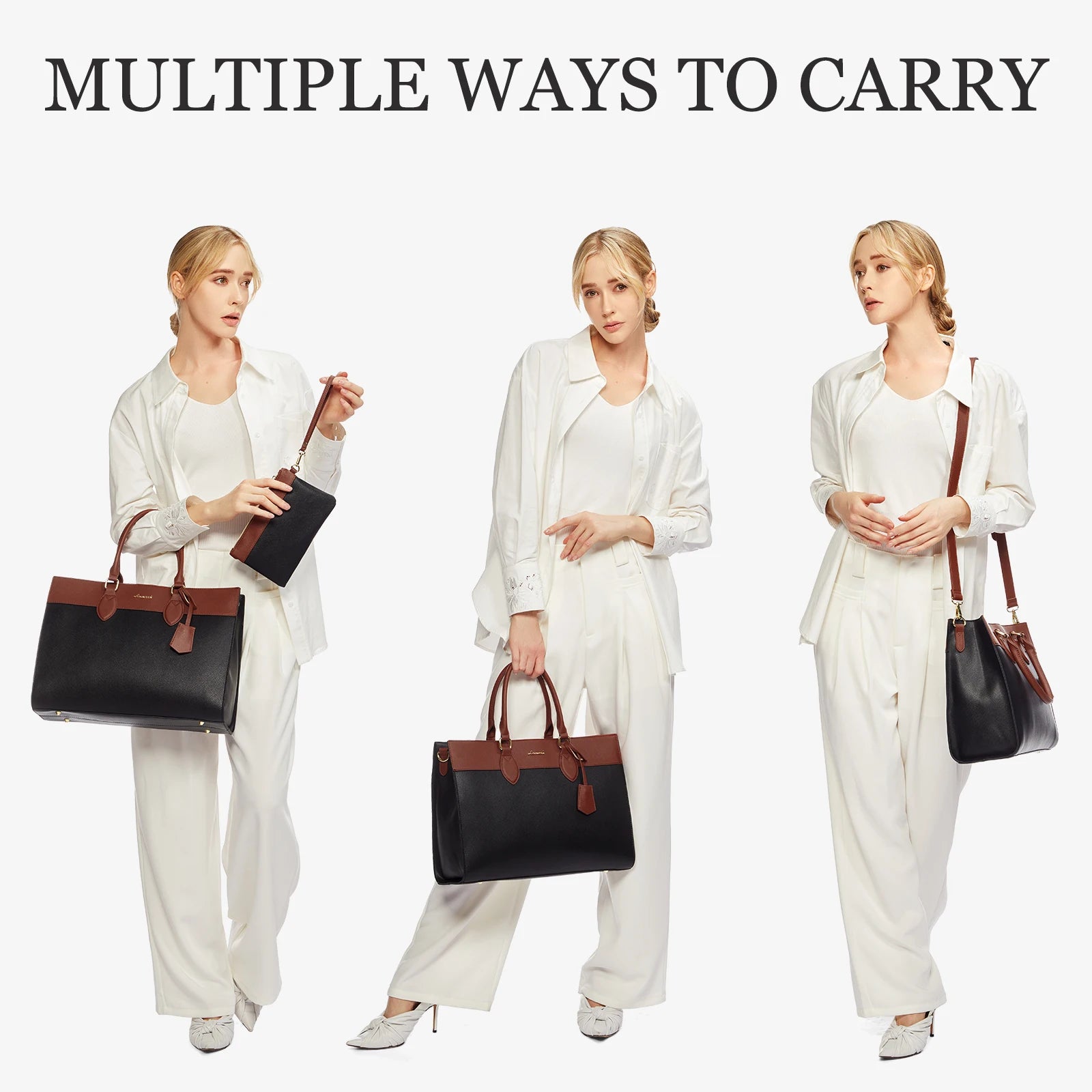 JMT-013578 Stylish 15.6 Inch Laptop Tote Bag for Women – Waterproof Leather Briefcase for Office and Work