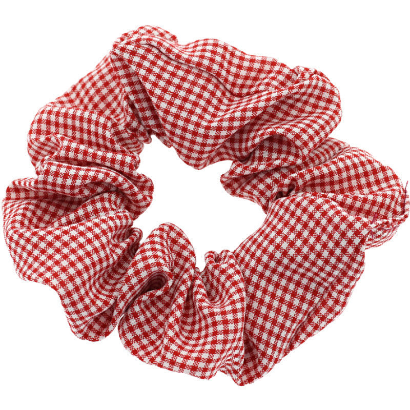 JMT-014282 Checked Fabric Pig Intestine Hairband with Elastic Rubber Band