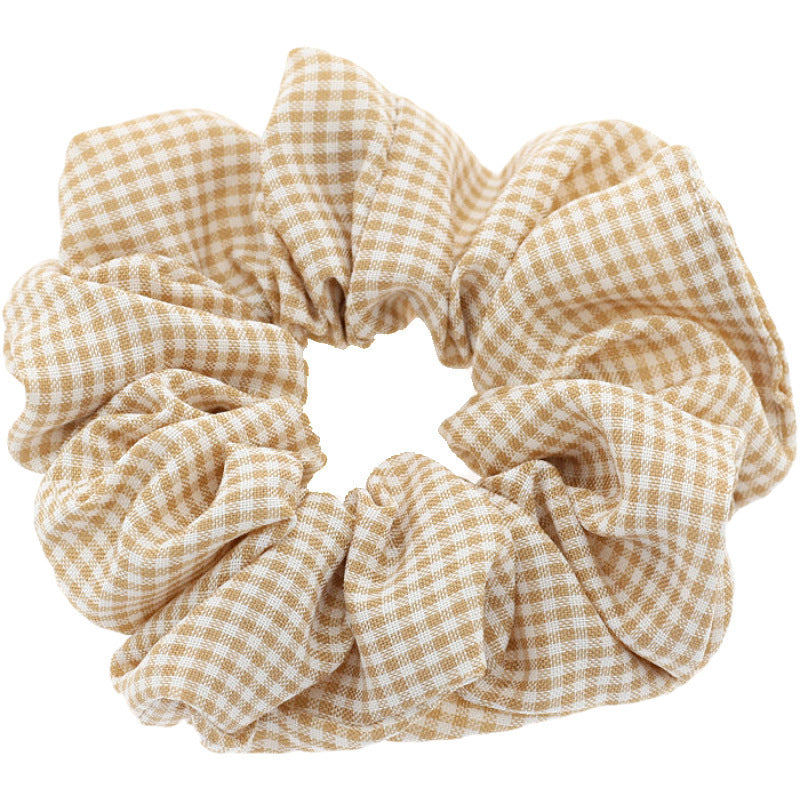 JMT-014282 Checked Fabric Pig Intestine Hairband with Elastic Rubber Band