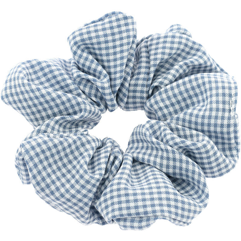 JMT-014282 Checked Fabric Pig Intestine Hairband with Elastic Rubber Band