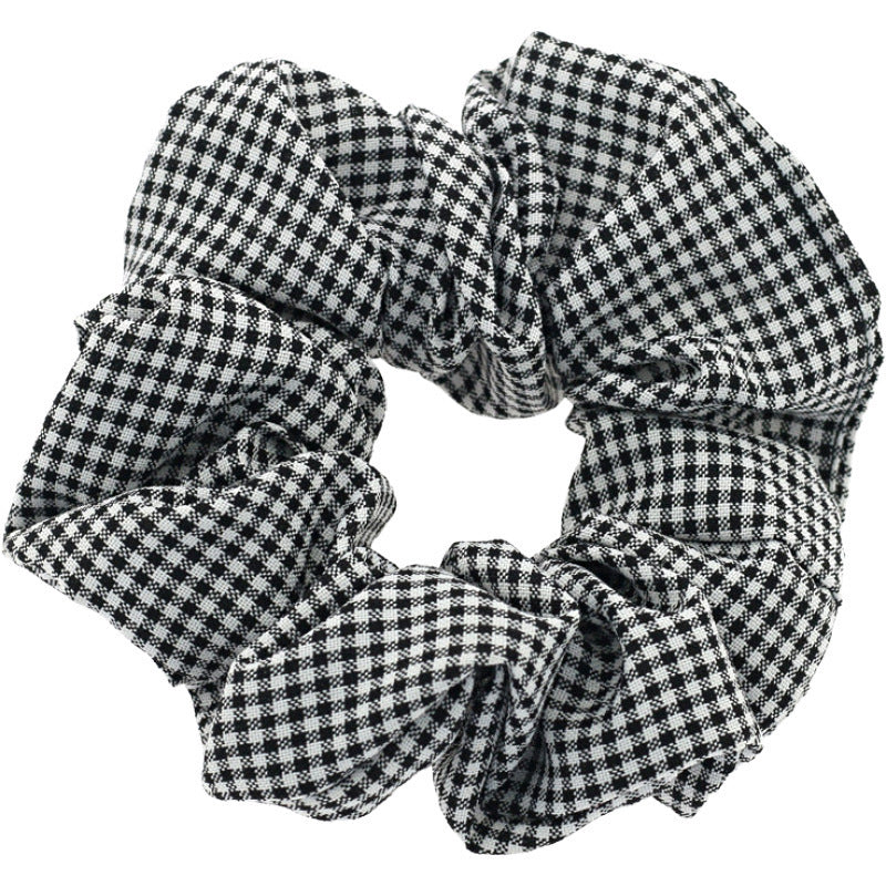 JMT-014282 Checked Fabric Pig Intestine Hairband with Elastic Rubber Band