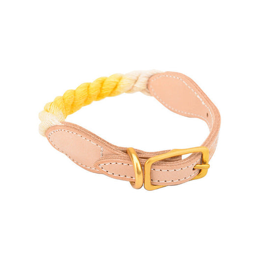 JMT-014410 Gradient Color Vegetable Tanned Leather and Woven Cotton Rope Pet Collar for Dogs and Cats