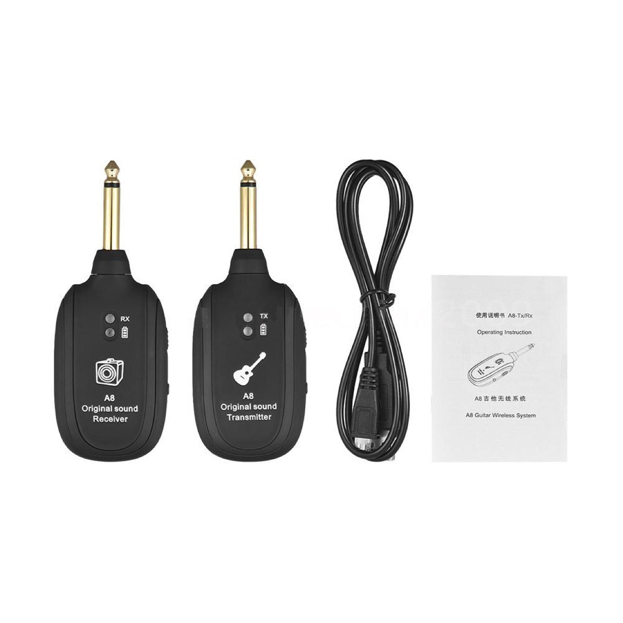 JMT-014858 Wireless Guitar Pickup System with Rechargeable Receiver - Up to 50m Range, Low Latency