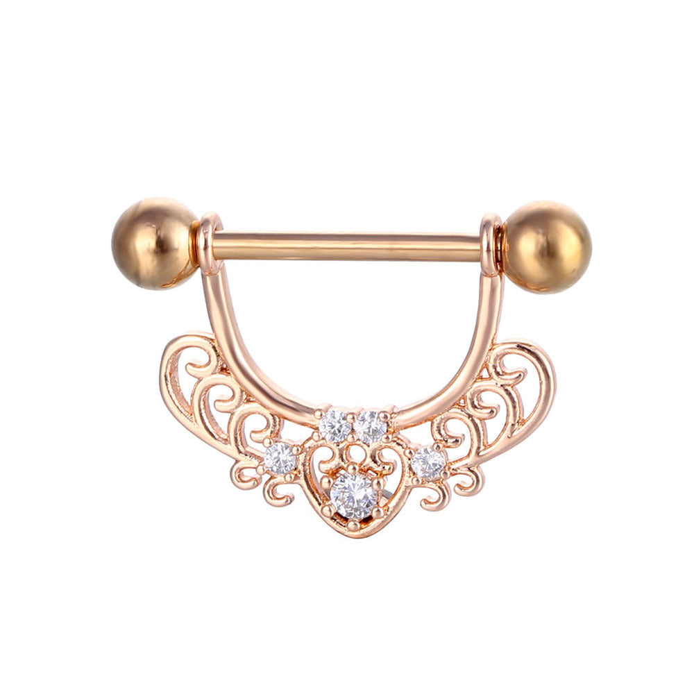 JMT-015434 Stainless Steel Heart-Shaped Puncture Nipple Ornament with Inlaid Zircon for Men