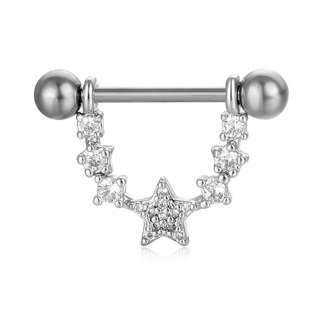 JMT-015434 Stainless Steel Heart-Shaped Puncture Nipple Ornament with Inlaid Zircon for Men