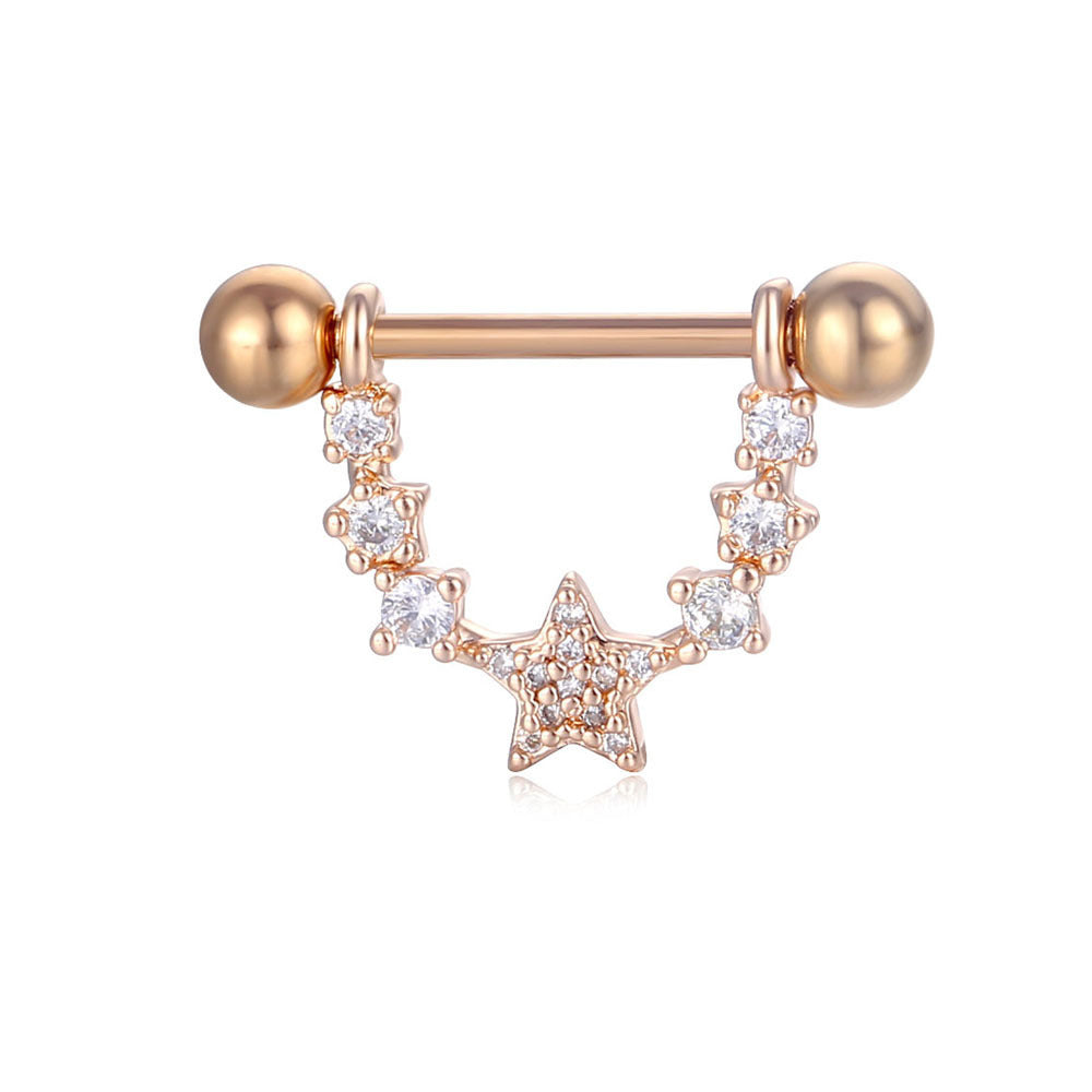 JMT-015434 Stainless Steel Heart-Shaped Puncture Nipple Ornament with Inlaid Zircon for Men