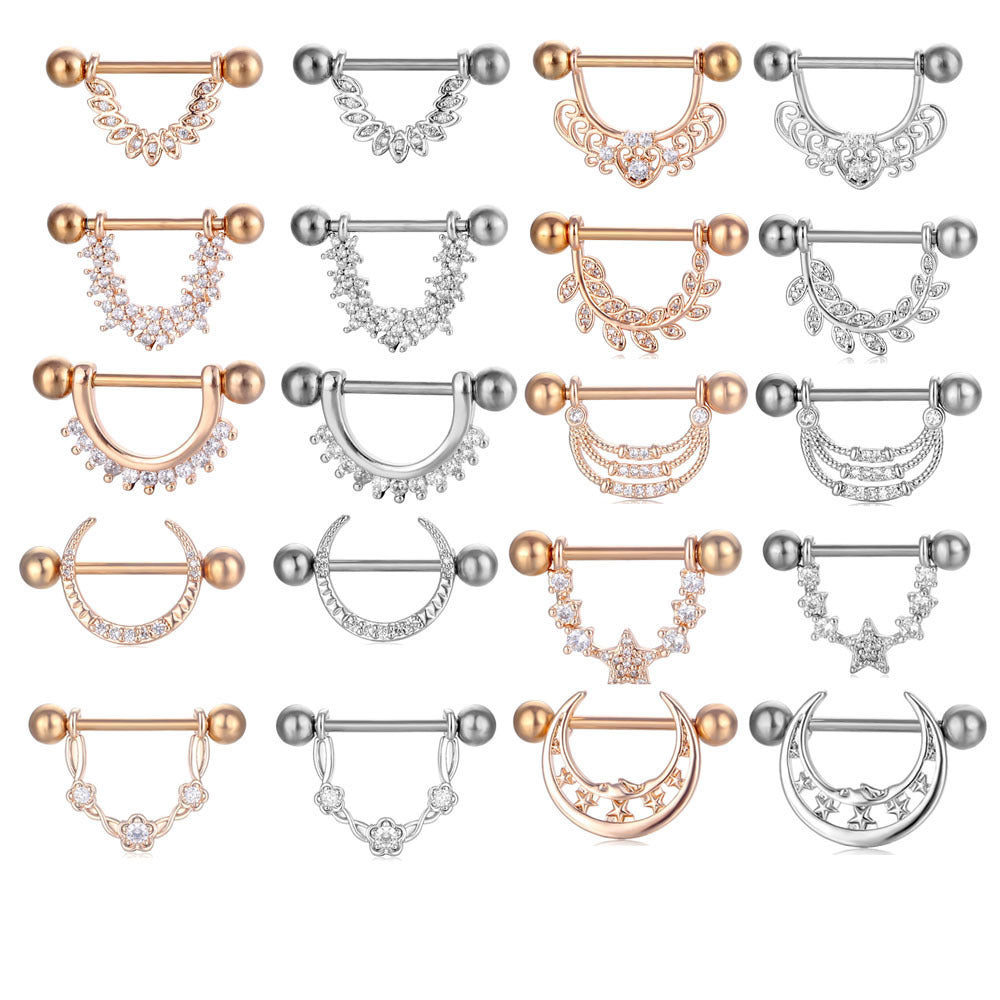 JMT-015434 Stainless Steel Heart-Shaped Puncture Nipple Ornament with Inlaid Zircon for Men