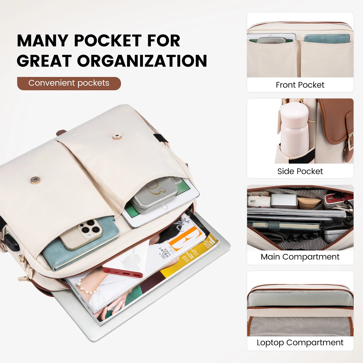 JMT-015626 Waterproof Large Office Tote Bag for Women – Stylish PU Briefcase for Laptops and Daily Business Use