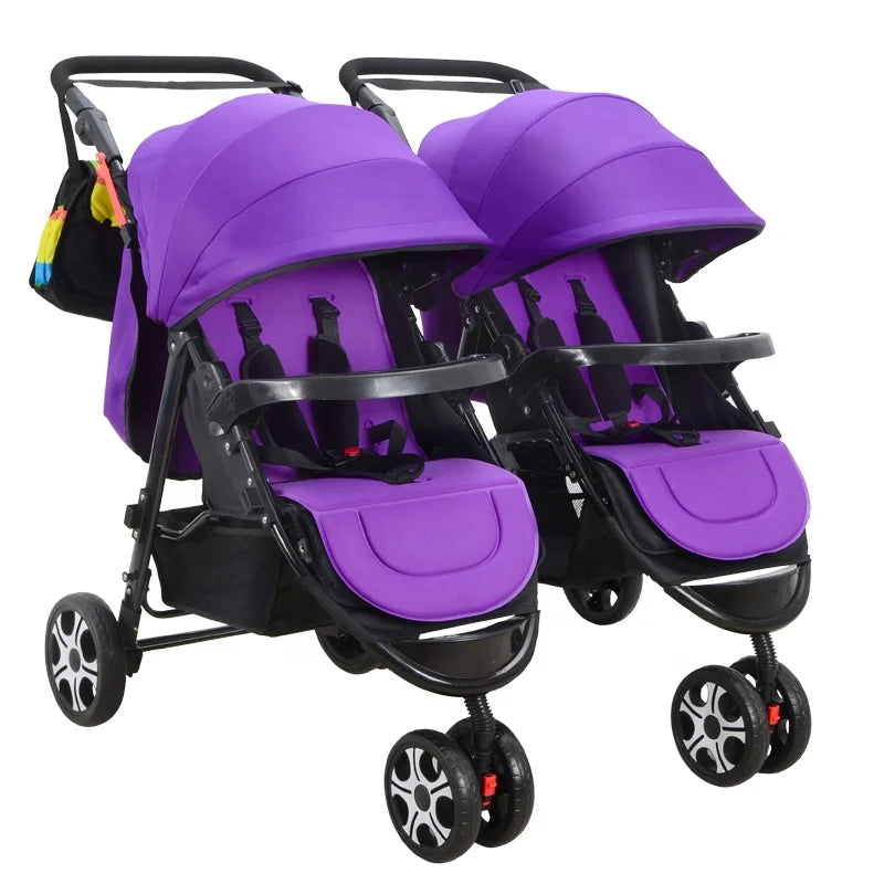 JMT-016010 Twin Baby Stroller in Pink and Blue with Removable Sun Canopy and Multi-Position Recline