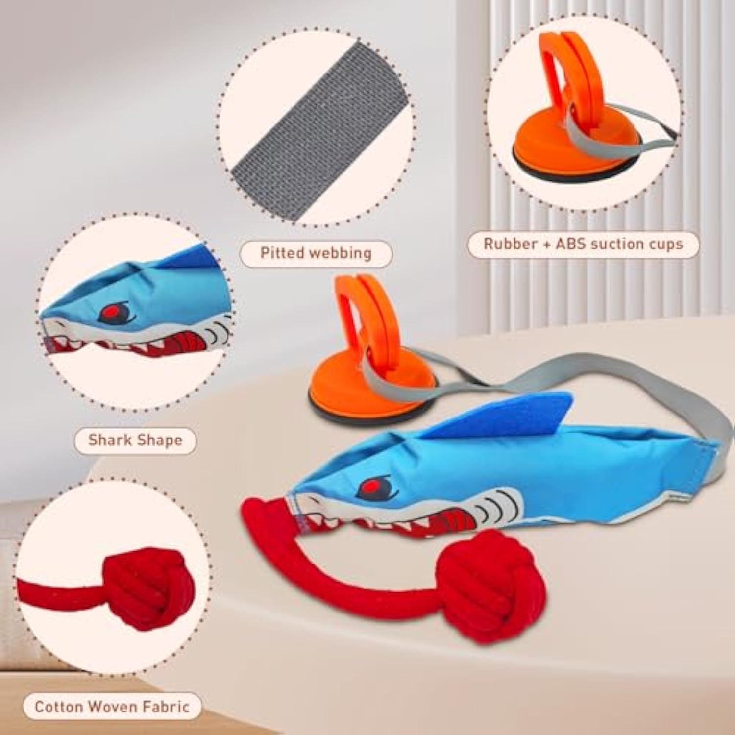 JMT-017034 Interactive Shark Tug Toy for Dogs with Suction Cup | Durable Rope Pull Toy for Small to Medium Dogs, Indoor & Outdoor Fun