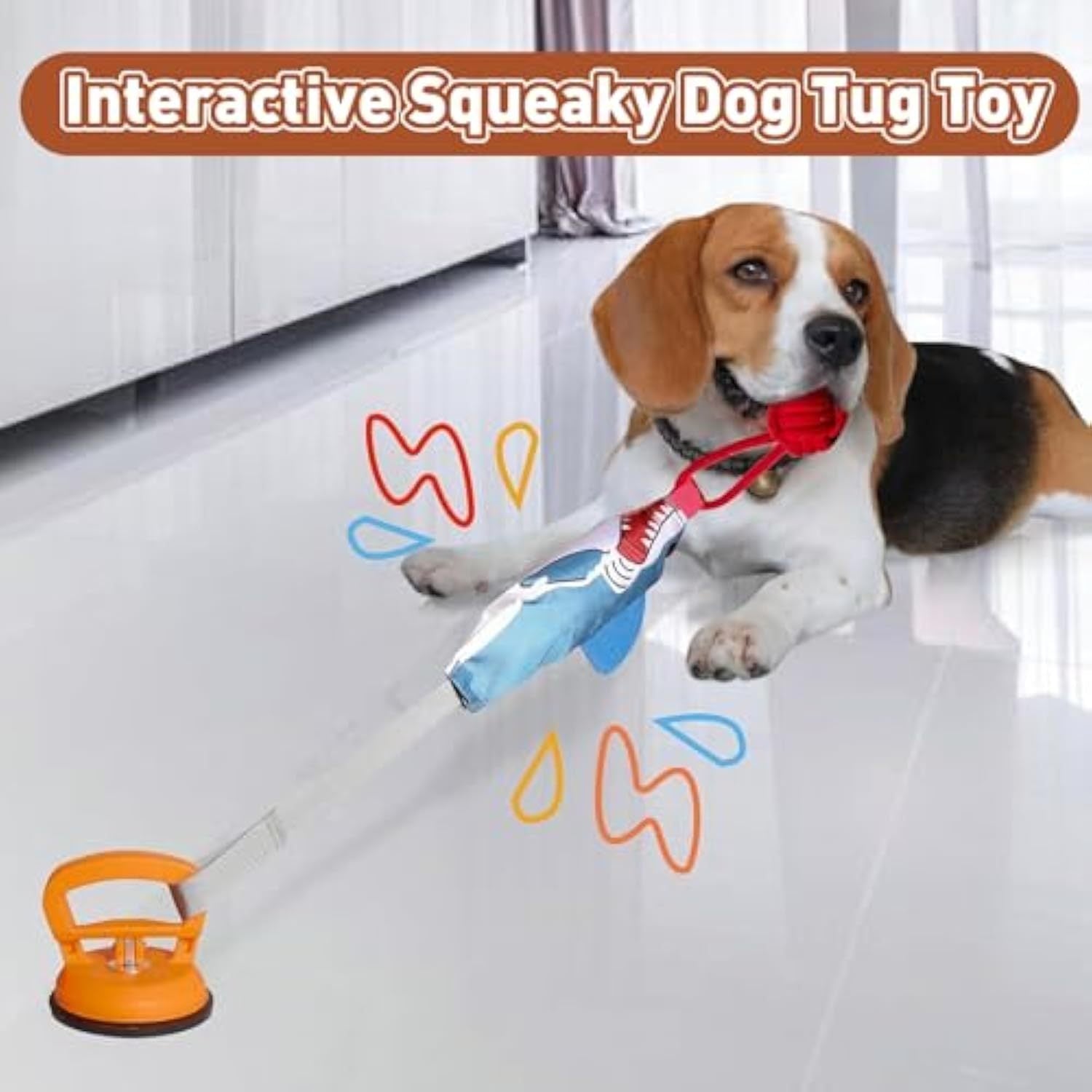 JMT-017034 Interactive Shark Tug Toy for Dogs with Suction Cup | Durable Rope Pull Toy for Small to Medium Dogs, Indoor & Outdoor Fun