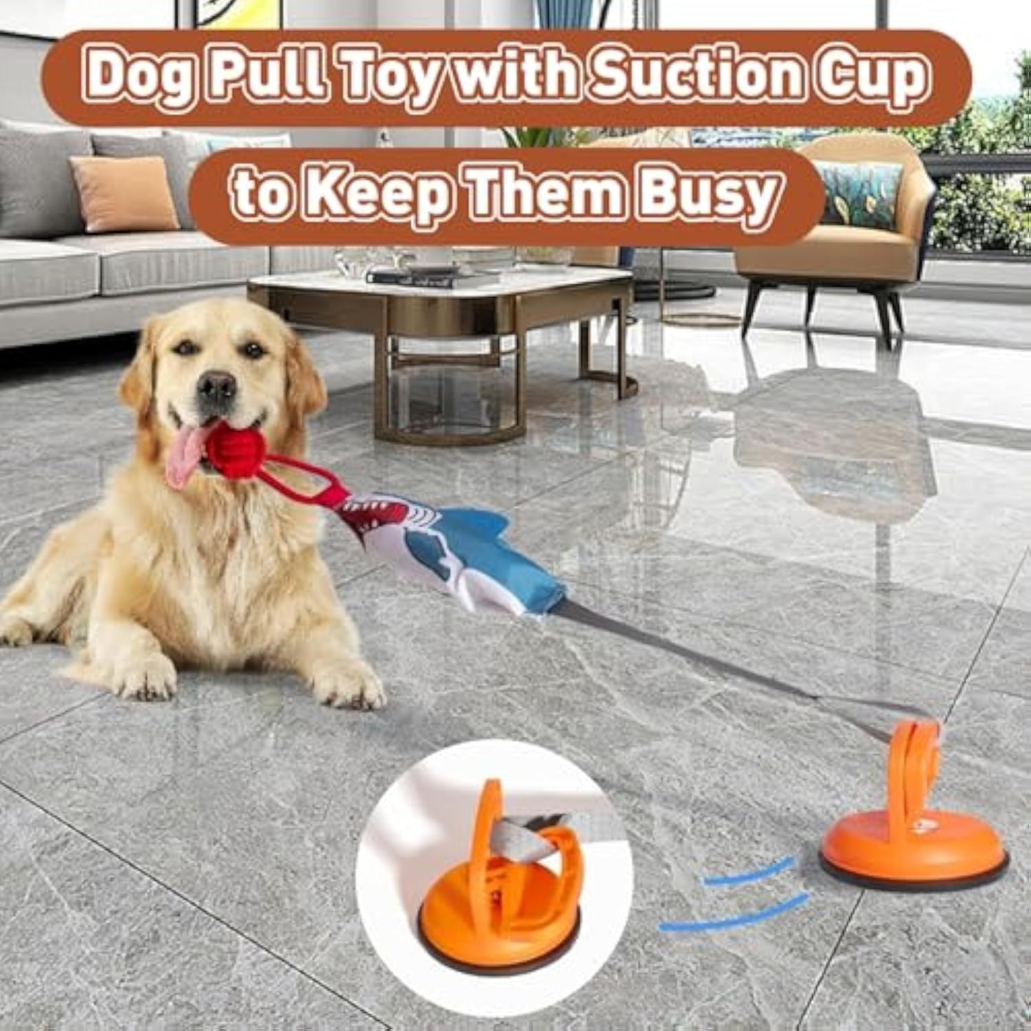JMT-017034 Interactive Shark Tug Toy for Dogs with Suction Cup | Durable Rope Pull Toy for Small to Medium Dogs, Indoor & Outdoor Fun