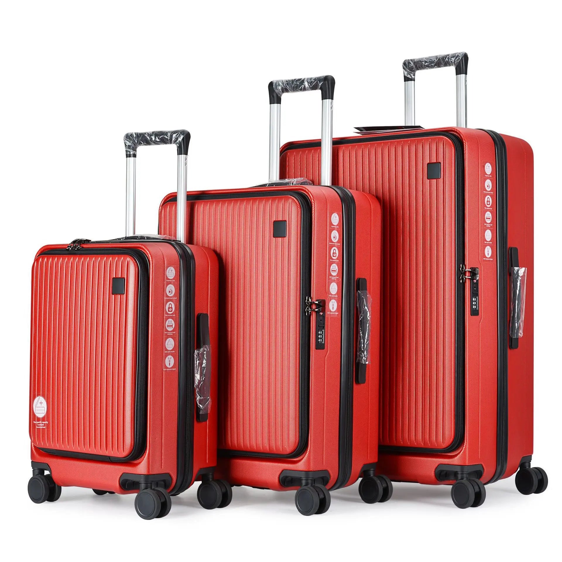 JMT-017098 3-Piece Front Opening Laptop Luggage Set - Durable ABS/PC Hard Case Carry-On Travel Suitcases