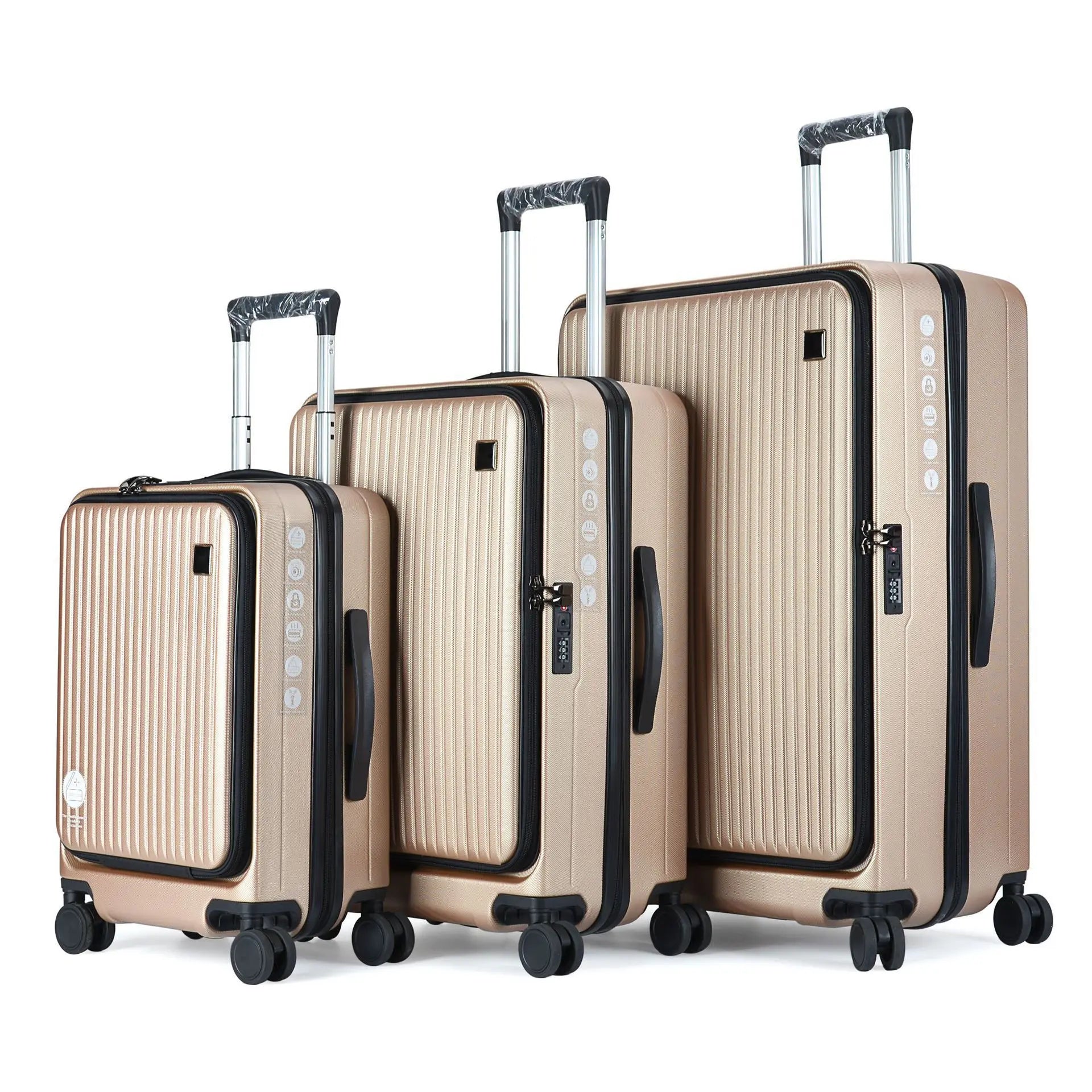 JMT-017098 3-Piece Front Opening Laptop Luggage Set - Durable ABS/PC Hard Case Carry-On Travel Suitcases