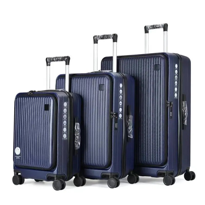 JMT-017098 3-Piece Front Opening Laptop Luggage Set - Durable ABS/PC Hard Case Carry-On Travel Suitcases