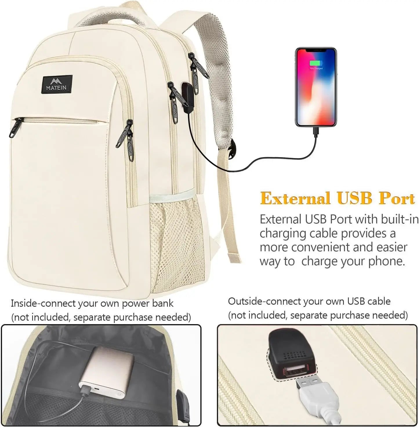 JMT-017226 Unisex Waterproof Notebook Backpack with USB Charging Port for Business Travel
