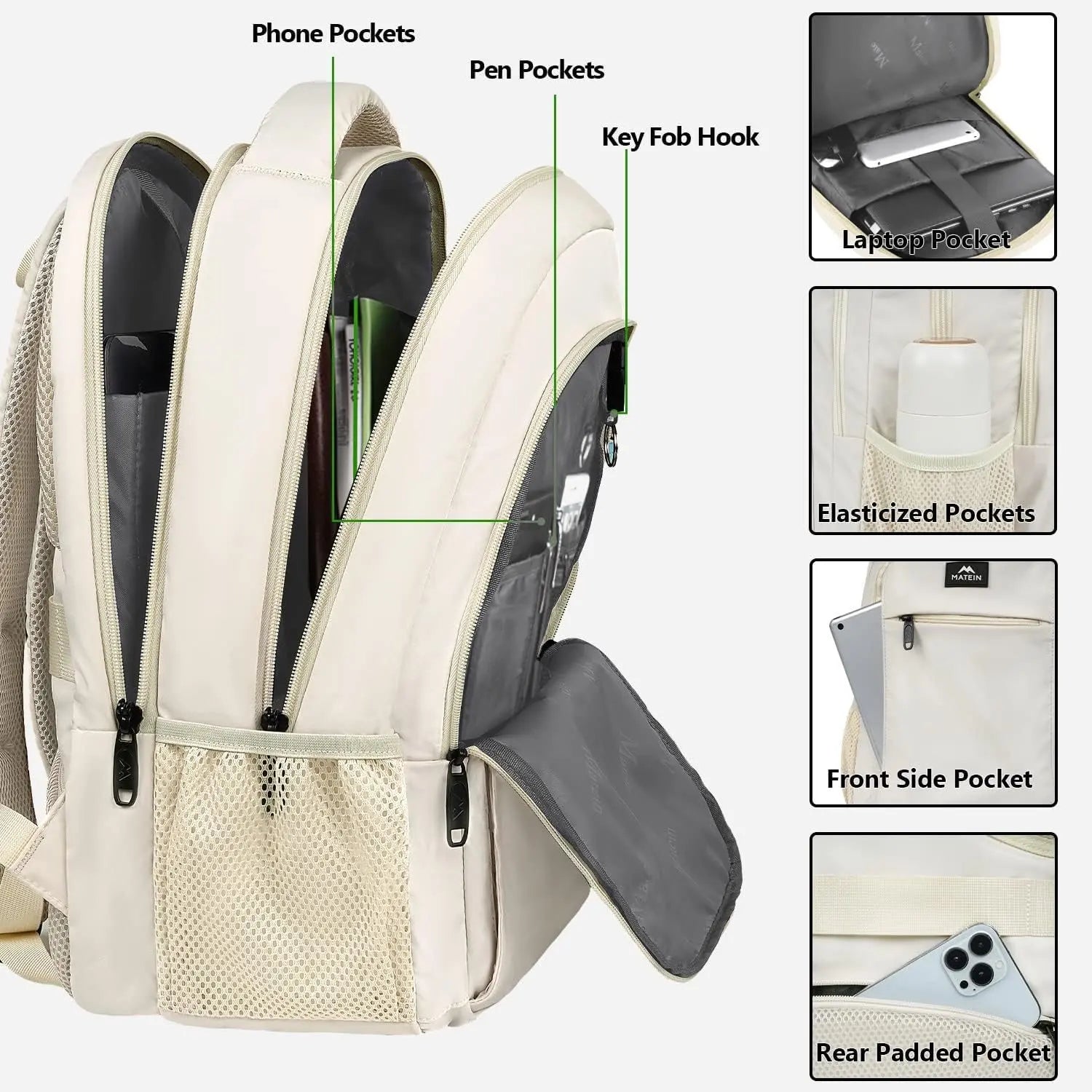 JMT-017226 Unisex Waterproof Notebook Backpack with USB Charging Port for Business Travel