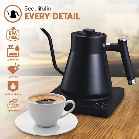 JMT-018314 Stainless Steel Gooseneck Kettle with Temperature Control for Precise Boiling and Pouring