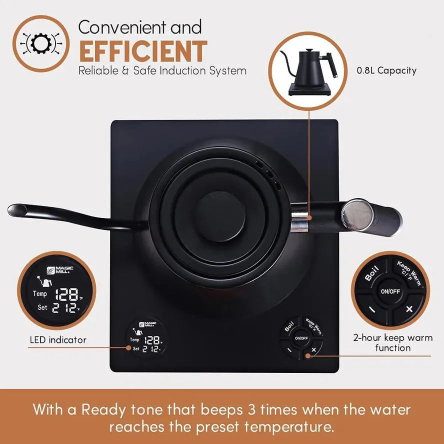 JMT-018314 Stainless Steel Gooseneck Kettle with Temperature Control for Precise Boiling and Pouring