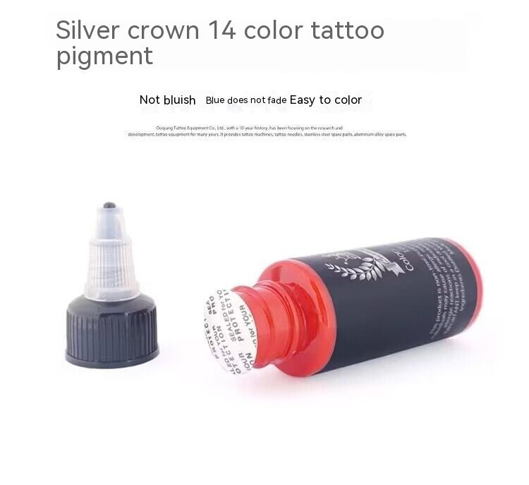 JMT-018506 Practice Pigment Tattoo Paint Set - 14 Colors of Professional Quality Tattoo Pigments in Stylish Silver Crown Design (30ml)