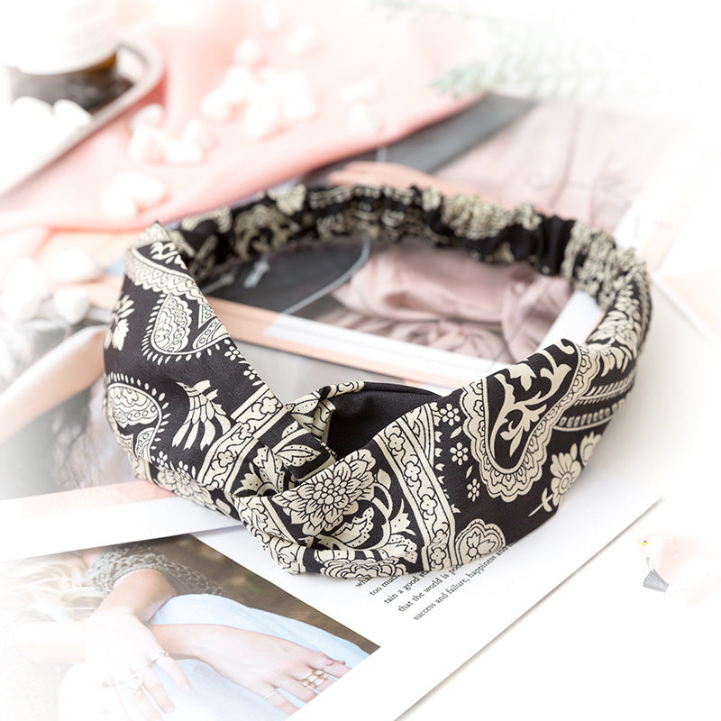 JMT-018890 Cross-Knotted Wide-Brimmed Fabric Flower Headband for Women