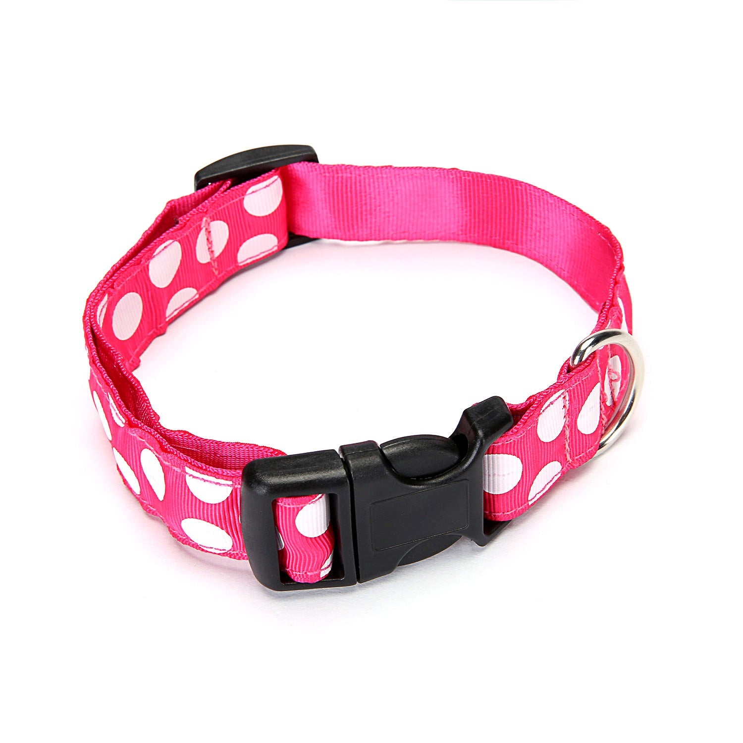 JMT-019018 Red and Green Dot Pattern Polyester Dog Collars - Adjustable Sizes S and L