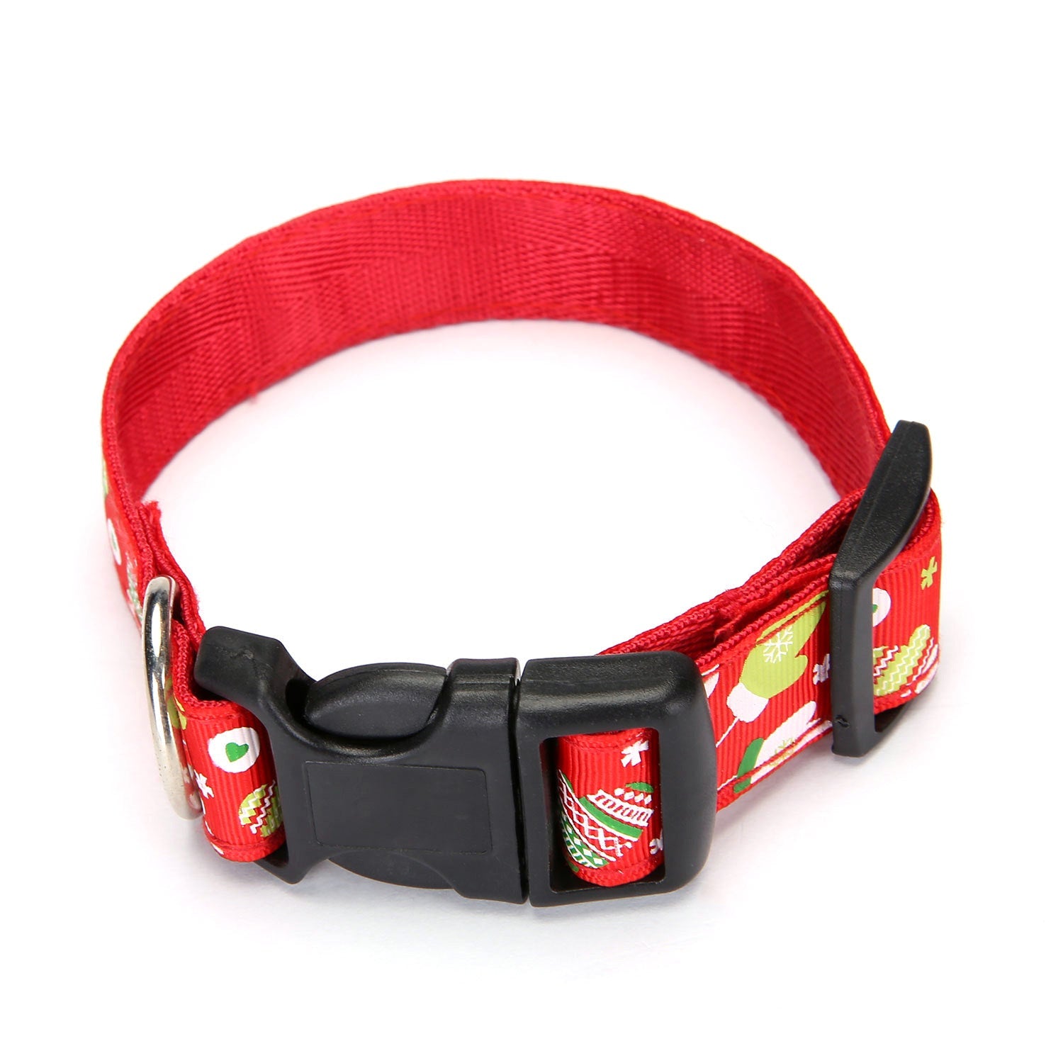 JMT-019018 Red and Green Dot Pattern Polyester Dog Collars - Adjustable Sizes S and L