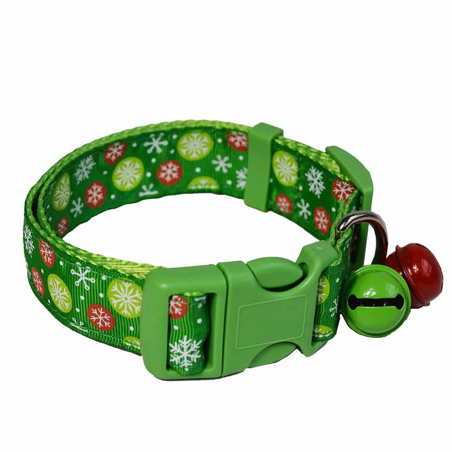 JMT-019018 Red and Green Dot Pattern Polyester Dog Collars - Adjustable Sizes S and L