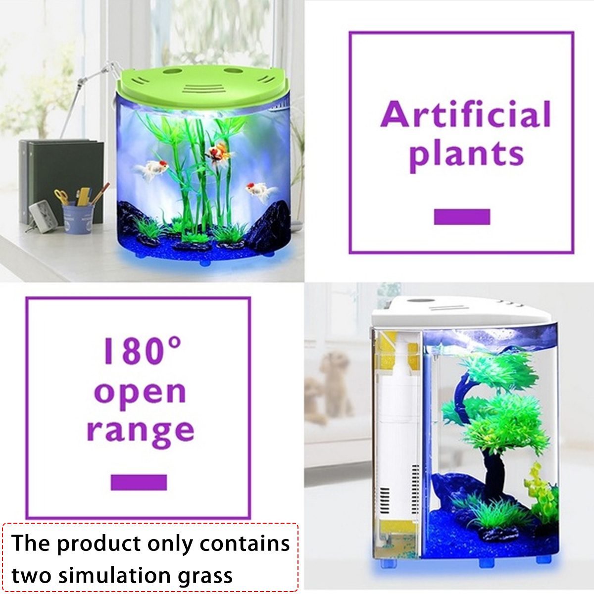 JMT-019530 Ecological Acrylic Fish Tank with LED Light, 5L Capacity, USB-Powered Water Pump