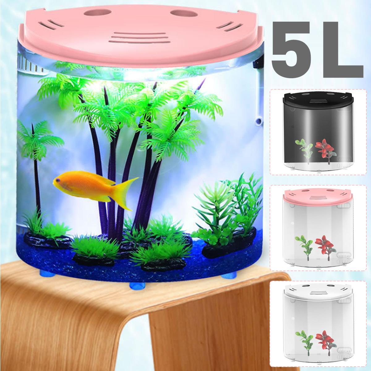 JMT-019530 Ecological Acrylic Fish Tank with LED Light, 5L Capacity, USB-Powered Water Pump