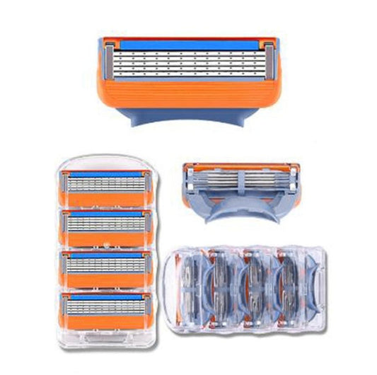 JMT-019594 Five-Layer Manual Shaving Blade with Orange Detailing - 4 Blades, Compact Design (8.8cm x 4.7cm x 2cm)