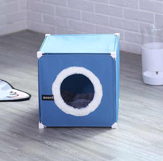 JMT-019658 Cozy Enclosed Two-Layer Cat Villa with Polyester and Iron Frame - Multiple Colors Available