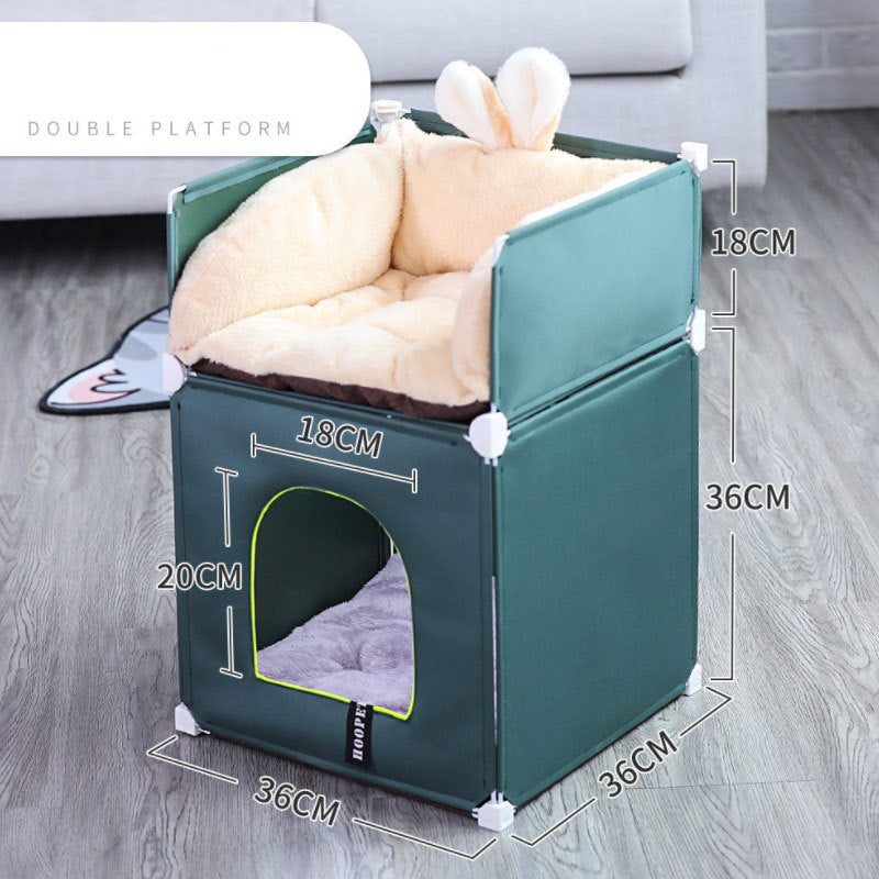 JMT-019658 Cozy Enclosed Two-Layer Cat Villa with Polyester and Iron Frame - Multiple Colors Available