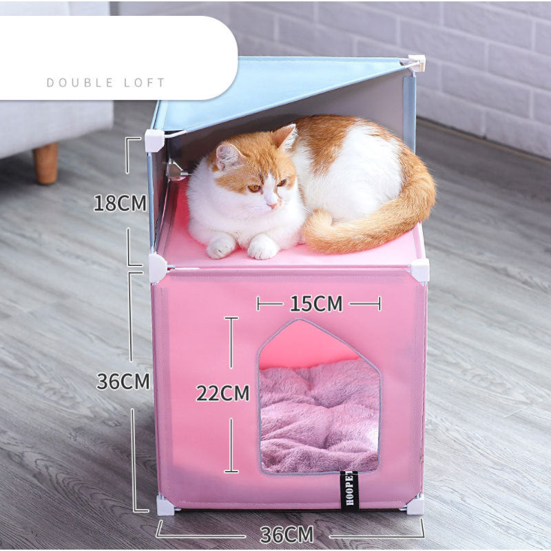 JMT-019658 Cozy Enclosed Two-Layer Cat Villa with Polyester and Iron Frame - Multiple Colors Available