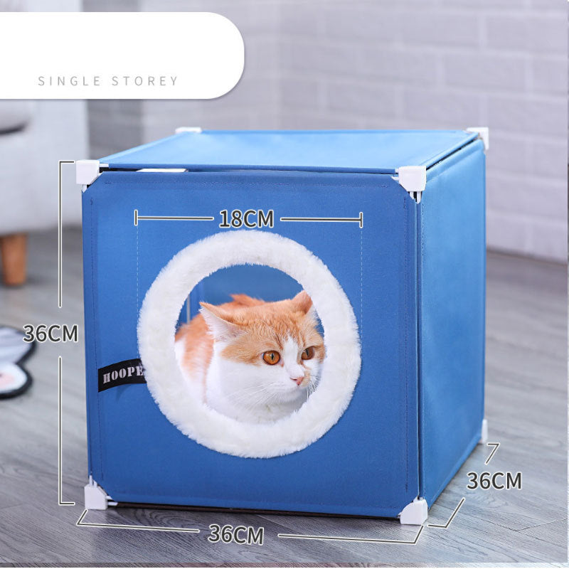 JMT-019658 Cozy Enclosed Two-Layer Cat Villa with Polyester and Iron Frame - Multiple Colors Available