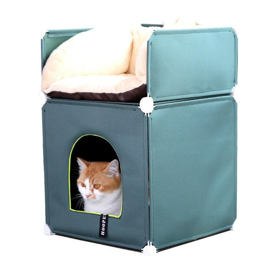 JMT-019658 Cozy Enclosed Two-Layer Cat Villa with Polyester and Iron Frame - Multiple Colors Available