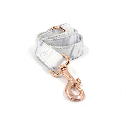 JMT-019850 Rose Gold Marble Dog Collar and Leash Set with Bow - Adjustable Sizes XS to XL