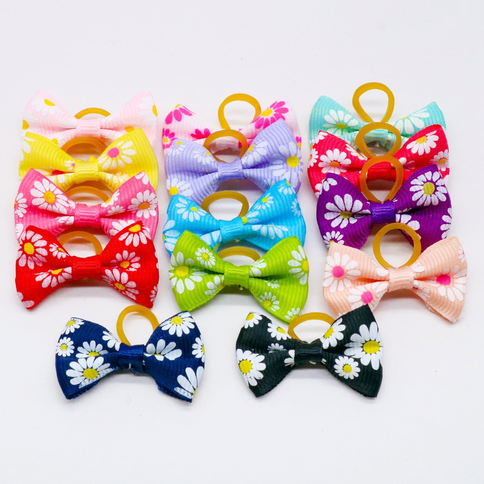 JMT-020170 Small Floral Cloth Headbands for Pets - 50 Pack of Casual Daisy Rubber Bands