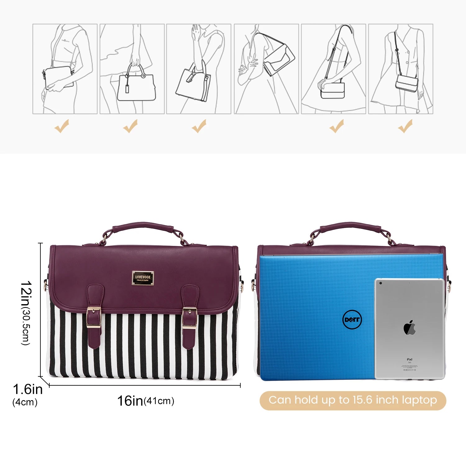 JMT-020170 Stylish 15.6 Inch Laptop Briefcase for Women - Spacious Canvas Shoulder Bag