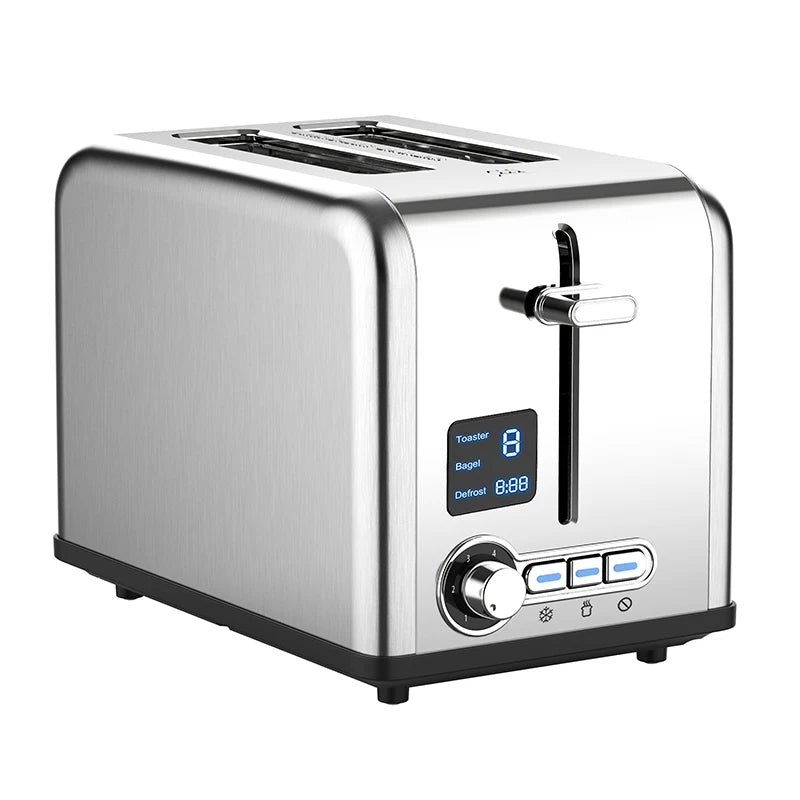 JMT-020298 Stainless Steel 2-Slice Toaster with Digital LED Display and Automatic Pop-Up Feature