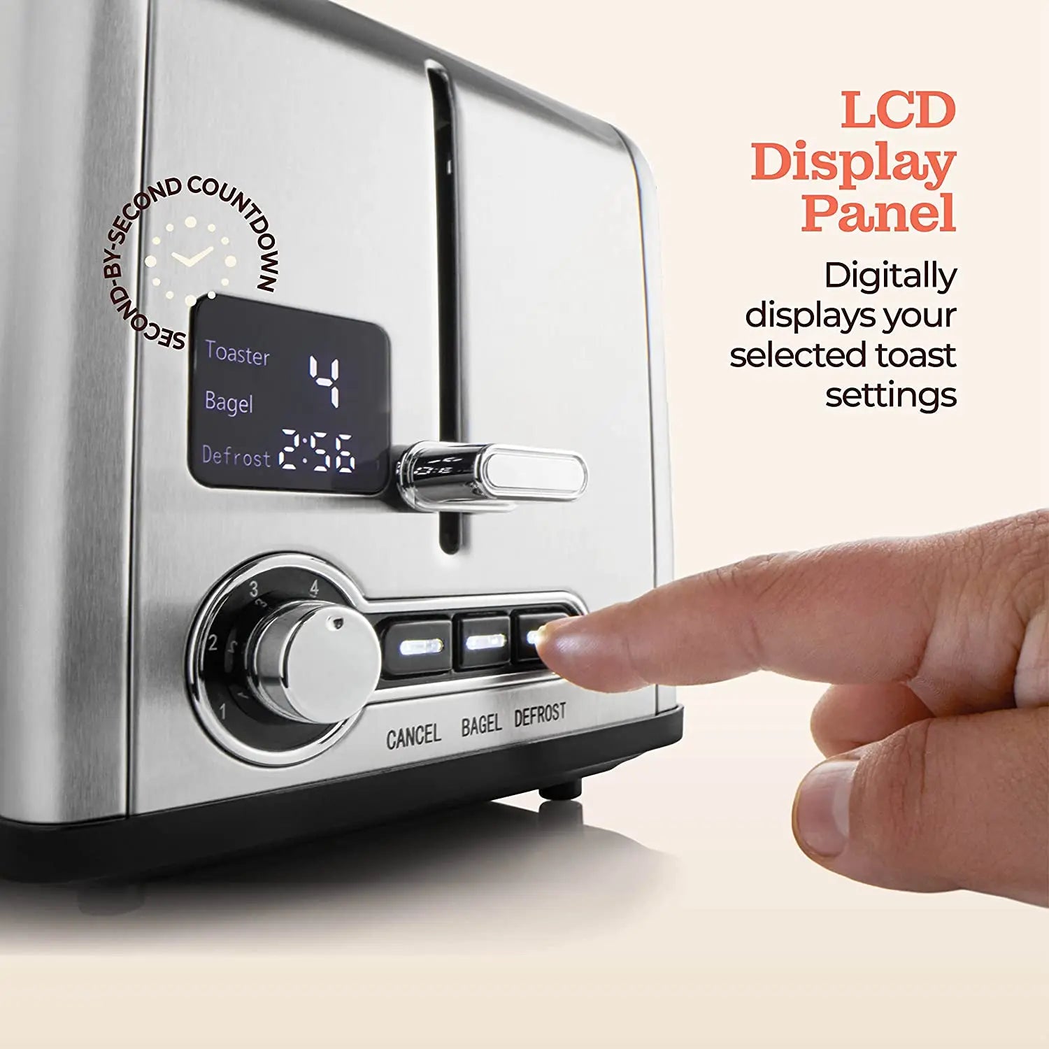 JMT-020298 Stainless Steel 2-Slice Toaster with Digital LED Display and Automatic Pop-Up Feature
