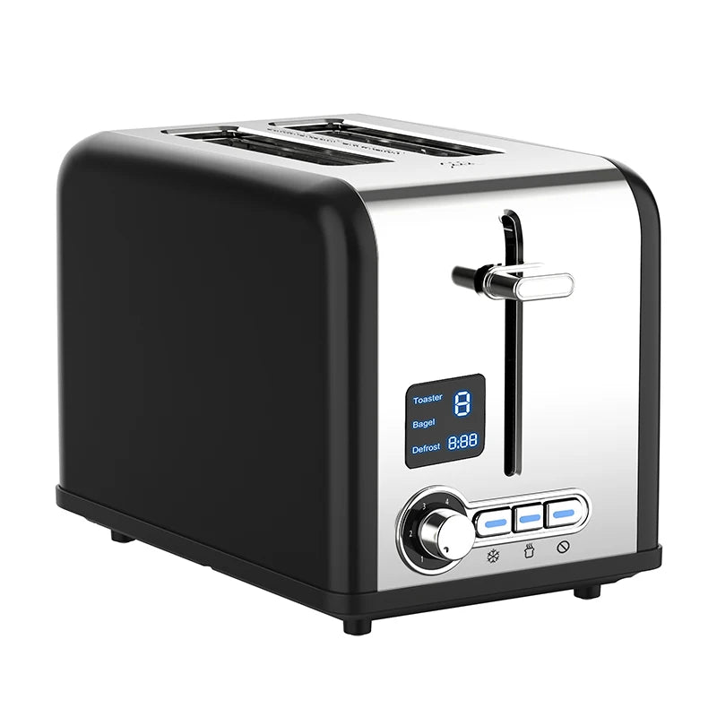 JMT-020298 Stainless Steel 2-Slice Toaster with Digital LED Display and Automatic Pop-Up Feature