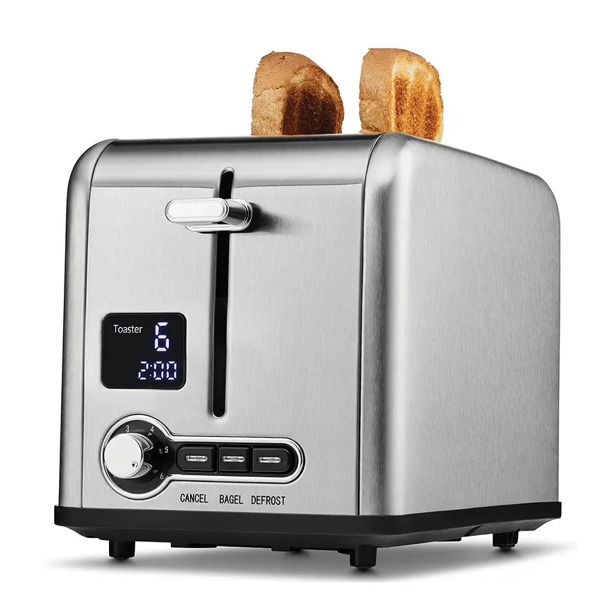 JMT-020298 Stainless Steel 2-Slice Toaster with Digital LED Display and Automatic Pop-Up Feature