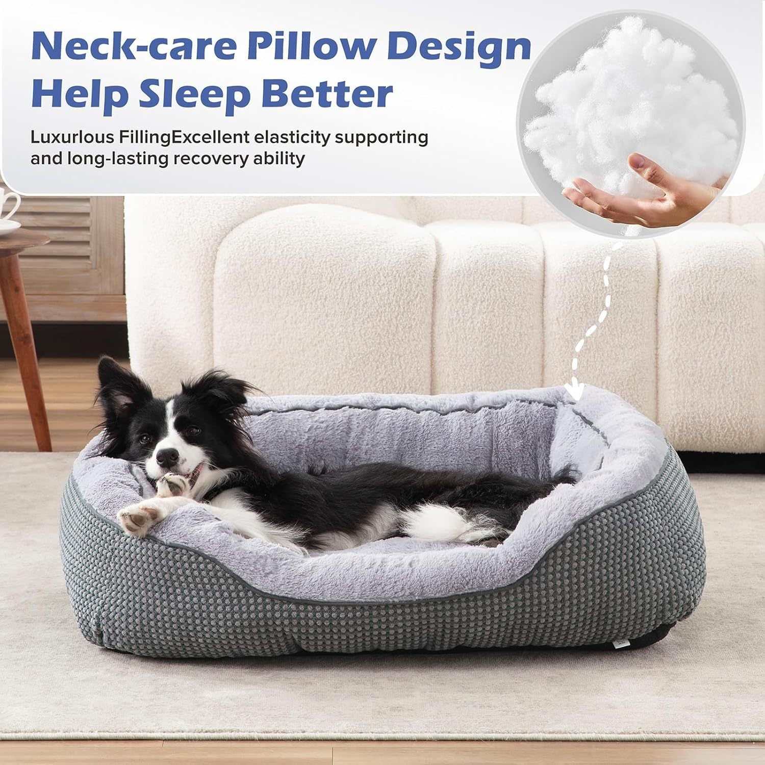 JMT-020810 Plush Faux Fur Dog Crate Bed, Calming Anti-Anxiety Mat with Non-Slip Bottom for Medium Dogs