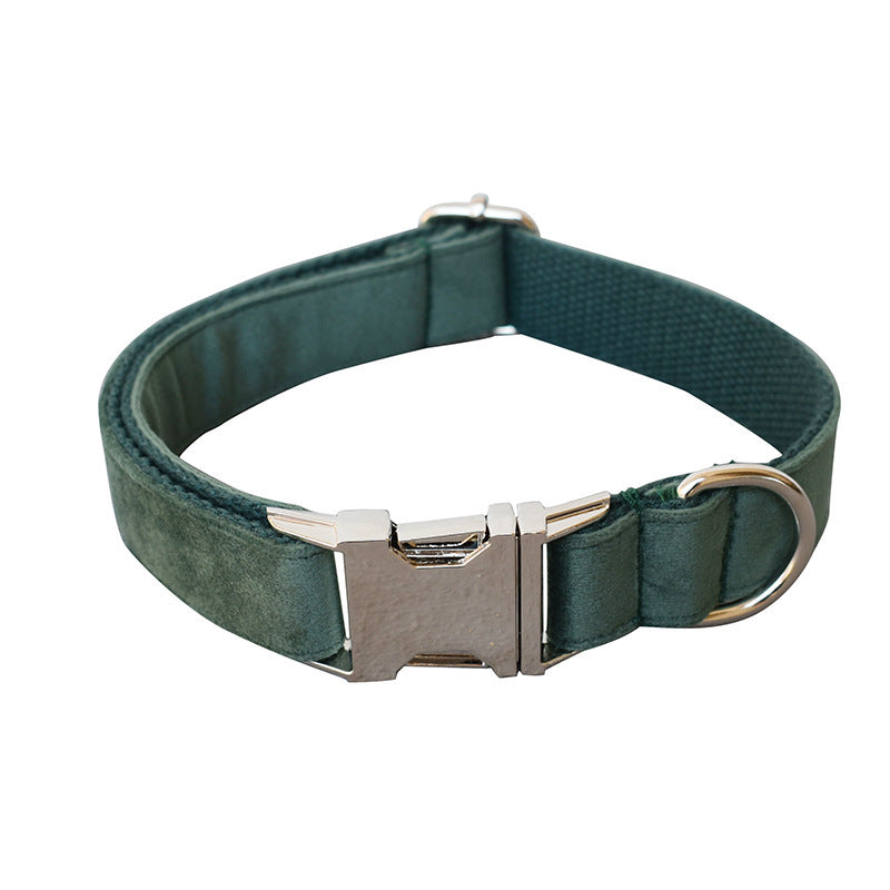JMT-021002 Green Velvet Wool Dog Collar and Leash Set for All Seasons - Sizes S, M, L, XL