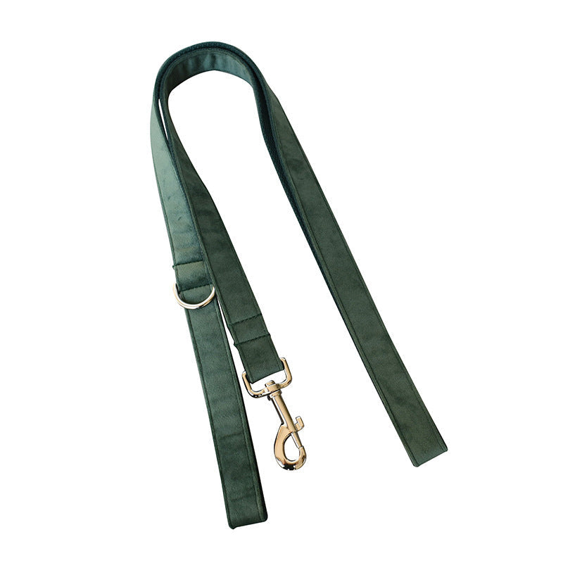JMT-021002 Green Velvet Wool Dog Collar and Leash Set for All Seasons - Sizes S, M, L, XL