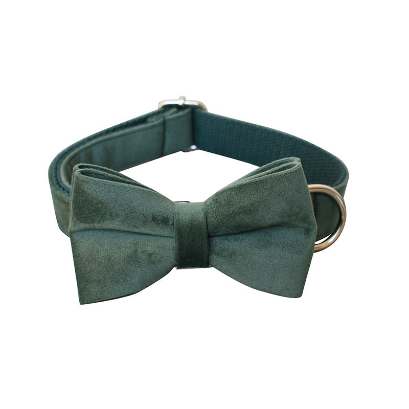 JMT-021002 Green Velvet Wool Dog Collar and Leash Set for All Seasons - Sizes S, M, L, XL